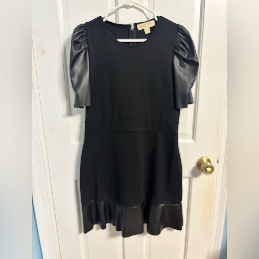 Michael Kors Black Ponte dress with Faux Leather Accents size medium